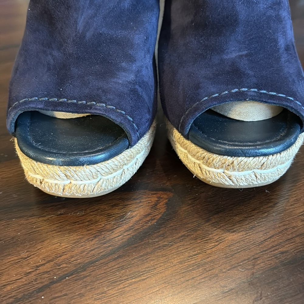 Prada Classic Navy Suede Rope Wedges Buckle Adjust Straps - Picture 2 of 11